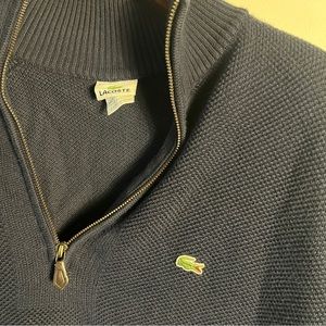 Mens 100% Cotton Lacoste Medium Navy Blue Quarter Zip